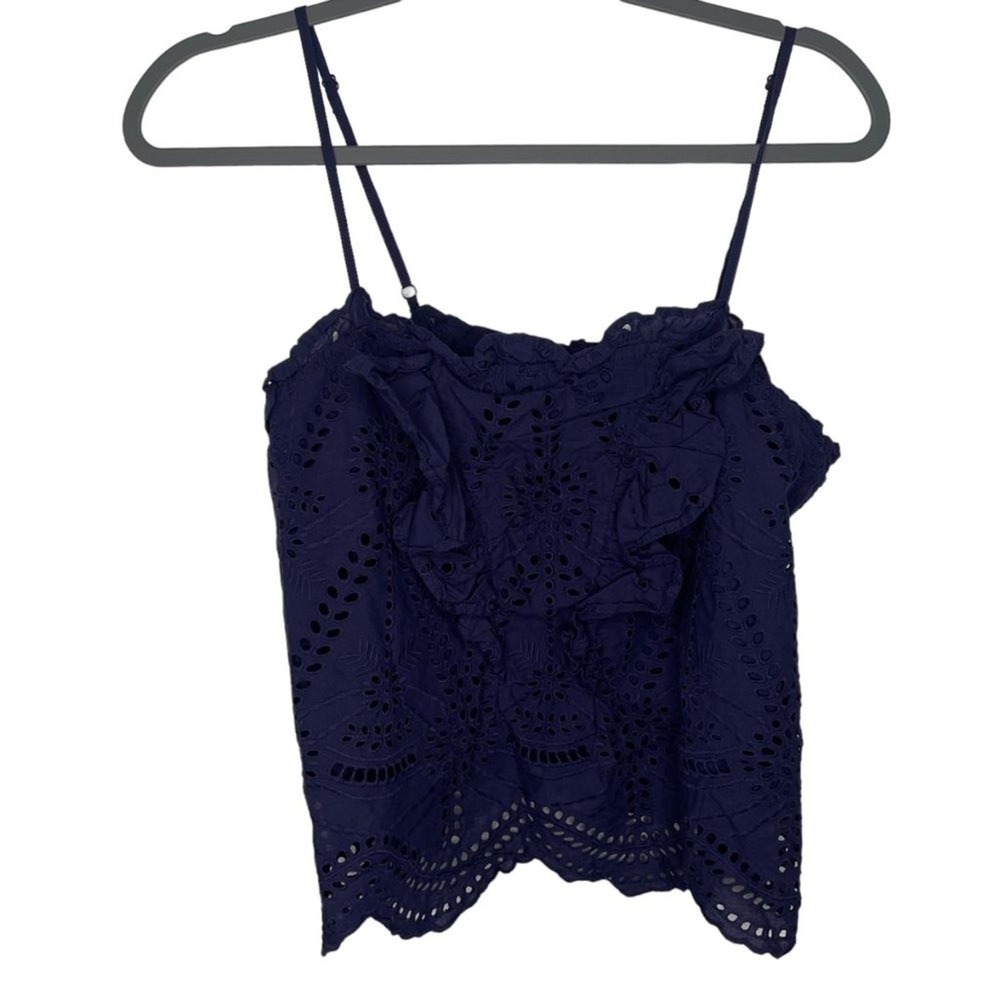 NSR Navy Blue Eyelet Ruffle Camisole Top CT10386 Cotton Scalloped Hem L